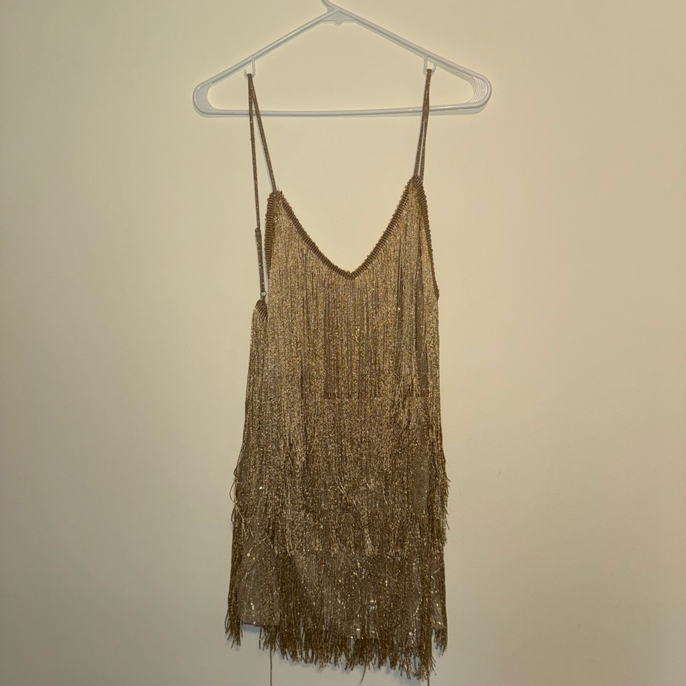 Gold Fringe Mini Dress